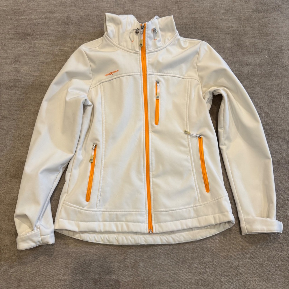 ZeroXposur Womens White Orange Zip Up Hooded Softshell Jacket Size M